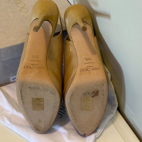Jimmy Choo 247Nova Beige Patent Leather - Peep Toe - Size 8.5 - Picture 4 of 4
